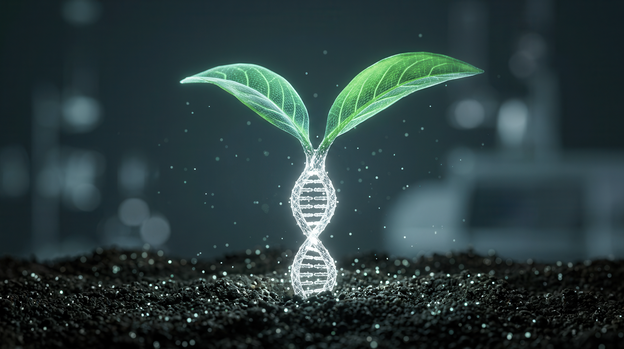 A sprout with the DNA double helix as its stem